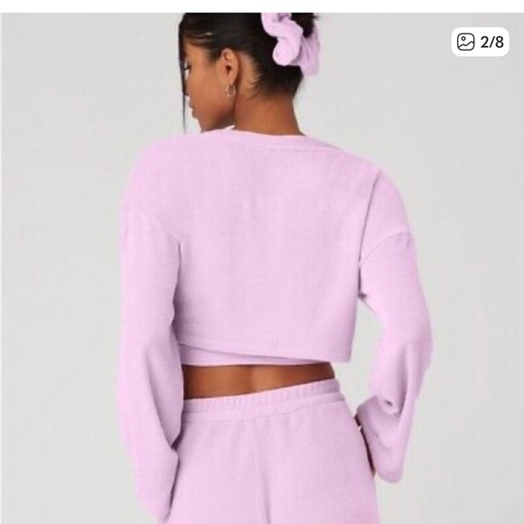 ALO Yoga sugarplum pink chenille cardigan loungewear top - Picture 2 of 6